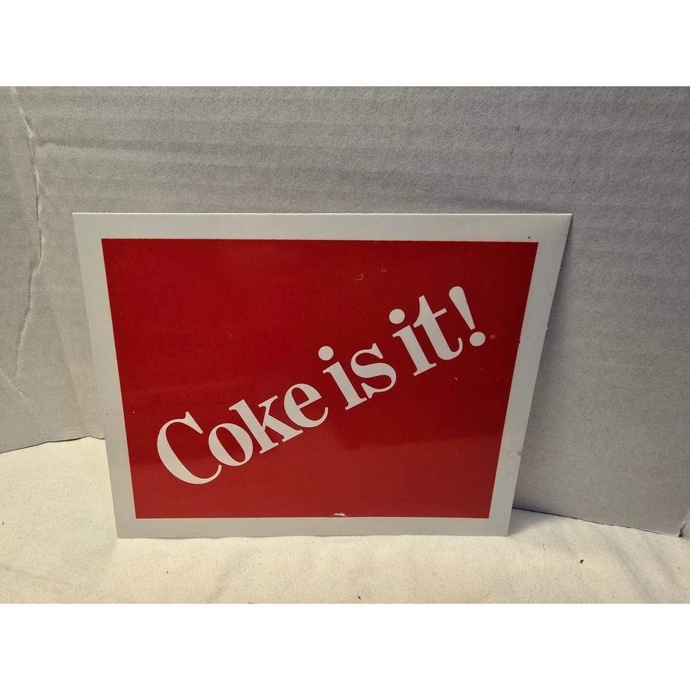 Vintage Coca-Cola Coke is it Window Decal Sticker Red White 7x5.5 Sign 1980s